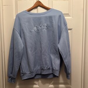 Blue Women's Sweater with Bow Embroidery